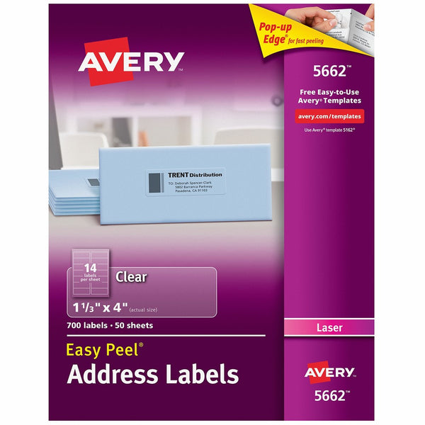 Avery Matte Frosted Clear Address Labels for Laser Printers, 1-1/3" x 4", 700 Labels (5662)