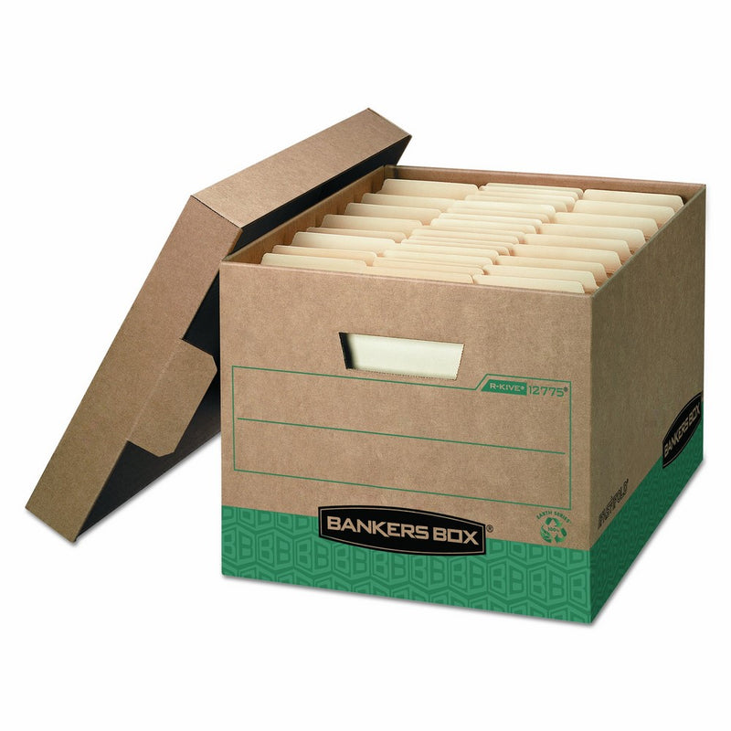 Bankers Box 12775 R-KIVE Storage Box, Letter/Legal, Locking Lift-off Lid, Kraft/Green (Case of 12)