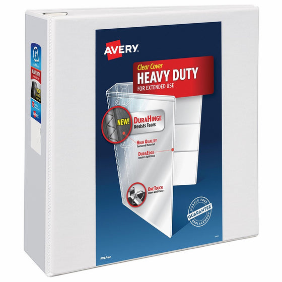 Avery Heavy-Duty View Binder, 4" One-Touch Slant Rings, 780-Sheet Capacity, DuraHinge, White (79704)