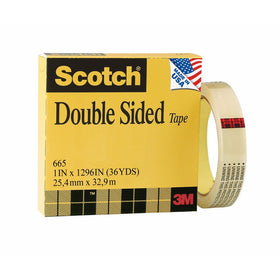 Scotch Brand Double Sided Tape, Wide Width, 1 x 1296 Inches, Boxed (665)