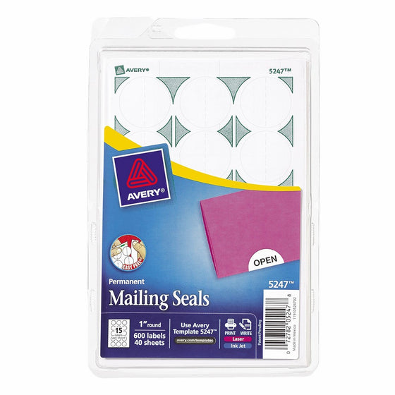 Avery Mailing Seals for Laser and Inkjet Printers, 1 inch Round, White, Pack of 600 (5247)