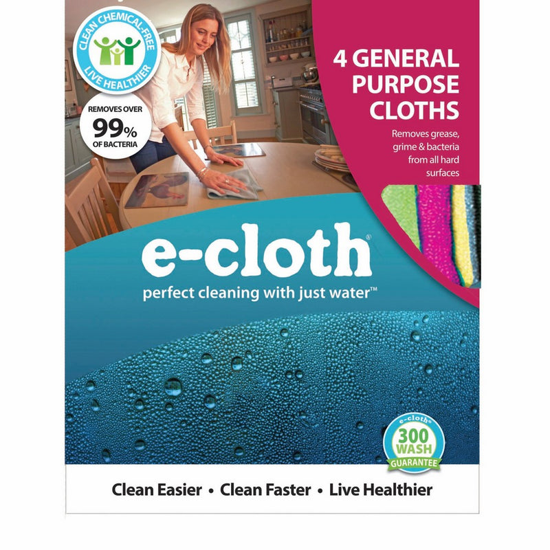 E-Cloth 4 General Purpose Cloths, Perfect Chemical Free Cleaning With Just Water, 99% Antibacterial