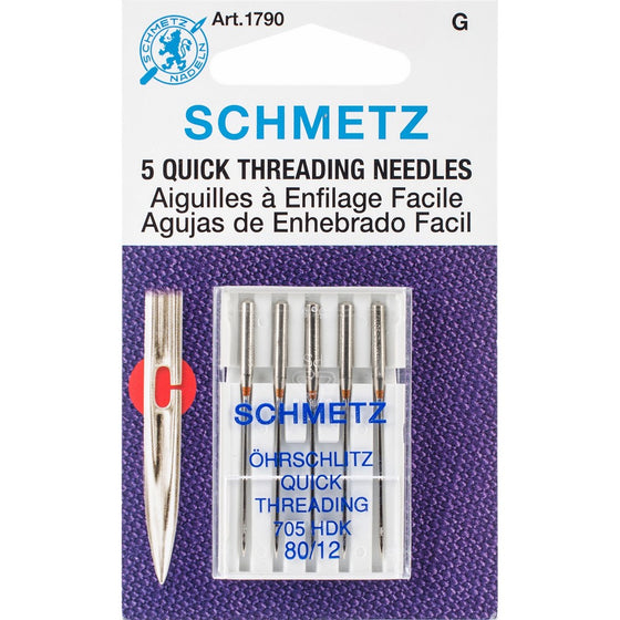 Euro-Notions Quick Self Threading Machine Needles, Size 12/80, 5/pkg