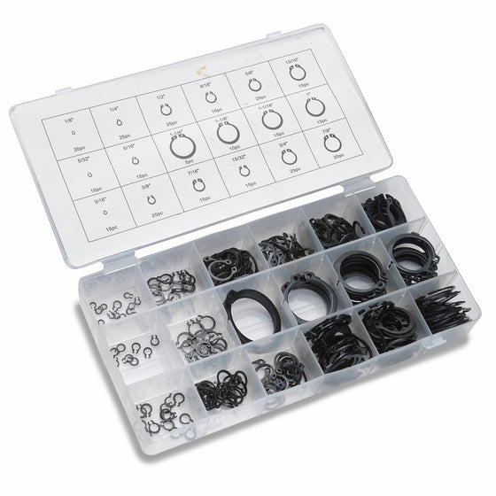 Neiko 50458A Snap Ring Shop Assortment, 300 Count | 18 Sizes (1/8" - 1-1/4") | Hardened Steel