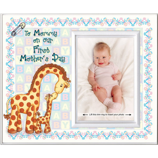 First Mother's Day Picture Frame Gift | Holds 3.5” x 5” Photo | Boy or Girl Nursery Decor | Baby Giraffe Theme | Innovative Design