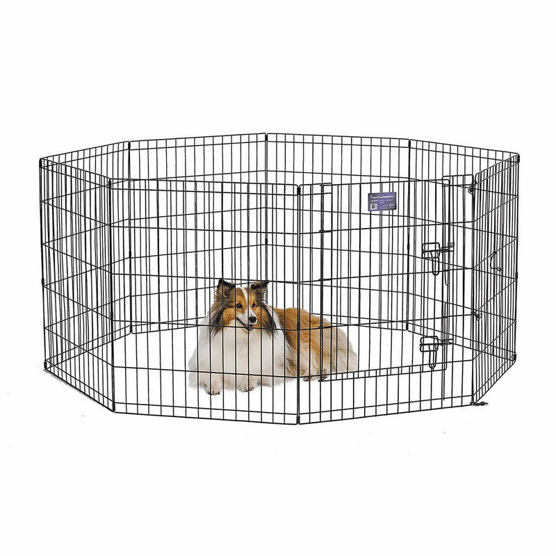 MidWest Foldable Metal Exercise Pen/Pet Playpen. Black w/door, 24" W x 30" H