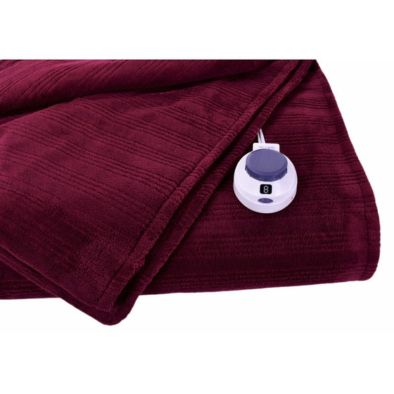 SoftHeat Ultra Micro-Plush Low-Voltage Electric Heated Triple-Rib Twin Size Blanket, Garnet Red