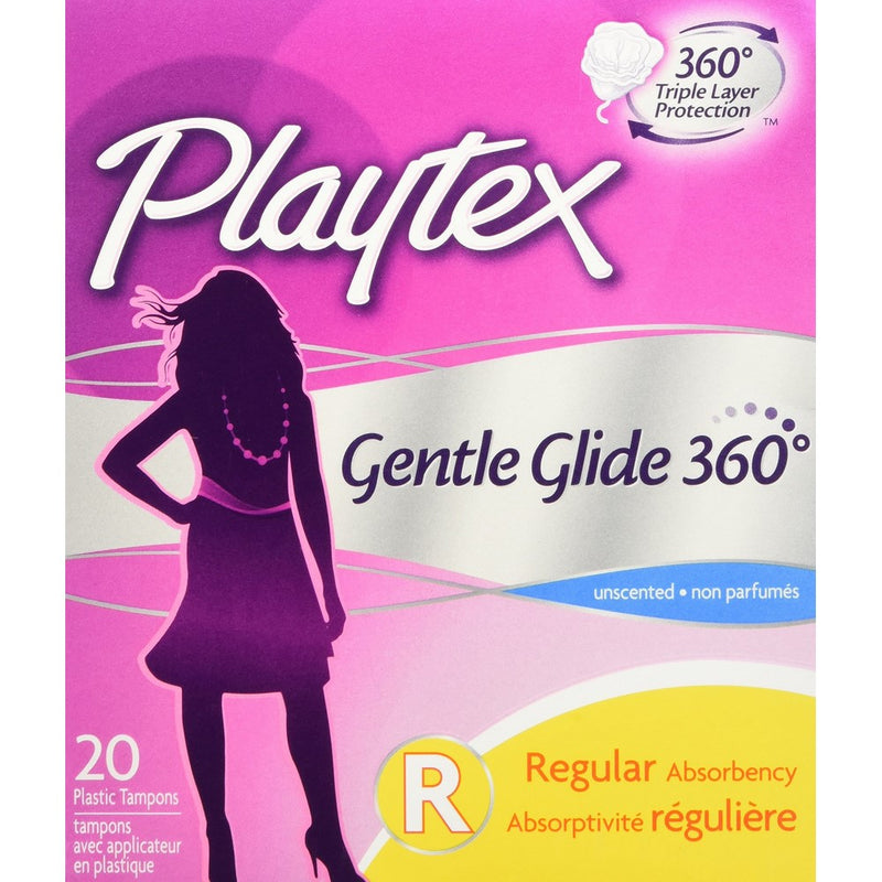 Playtex Gentle Glide Tampons with Triple Layer Protection, Regular , Unscented - 20 Count (Pack of 2)