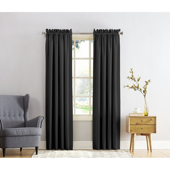 Sun Zero Barrow Energy Efficient Rod Pocket Curtain Panel,Black,54" x 84"