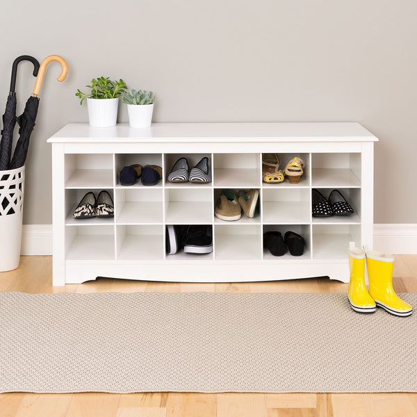 Prepac White Shoe Storage Cubbie Bench