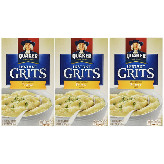 Quaker, Instant Grits, Butter Flavor, 12 Count, 12oz Box (Pack of 3)