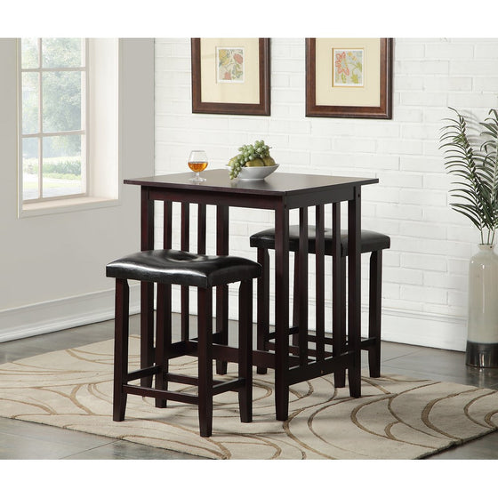 Roundhill Furniture 3-Piece Counter Height Dining Set with Saddleback Stools, Espresso