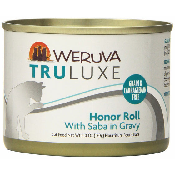 Weruva's TruLuxe Cat Food, Honor Roll with Wild-Caught Saba in Gravy, 6oz Can (Pack of 24)