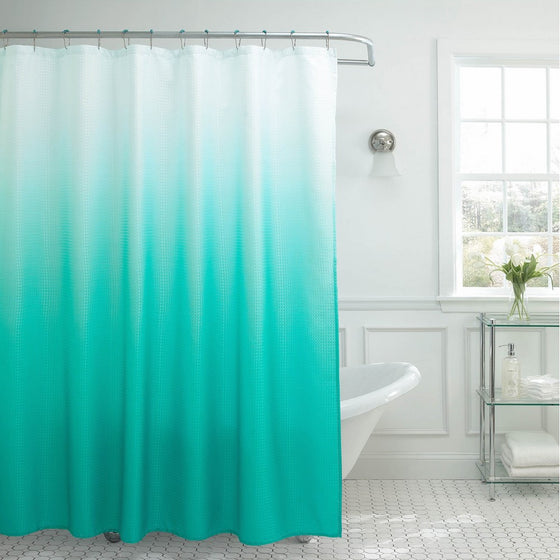 Creative Home Ideas Ombre Textured Shower Curtain with Beaded Rings, Turquoise