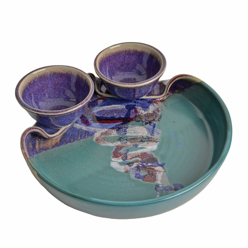 Larrabee Ceramics Double Bowl Chip and Dip Platter, Mauve/Green