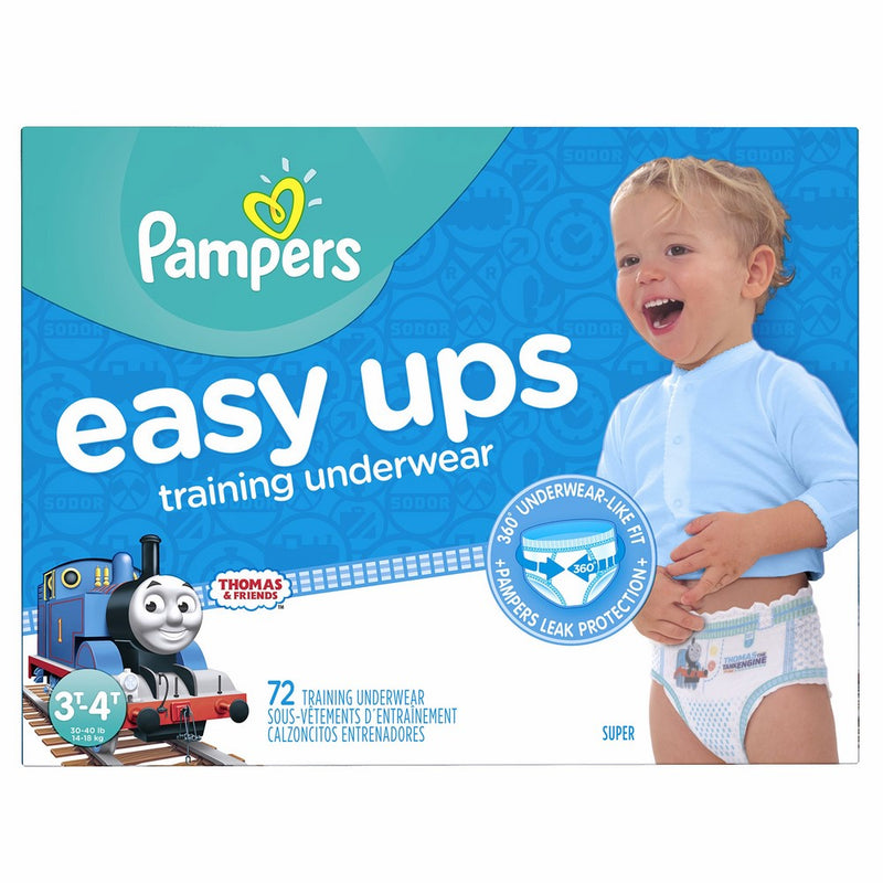 Pampers Easy Ups Training Pants Pull On Disposable Diapers for Boys Size 5 (3T-4T), 72 Count, SUPER