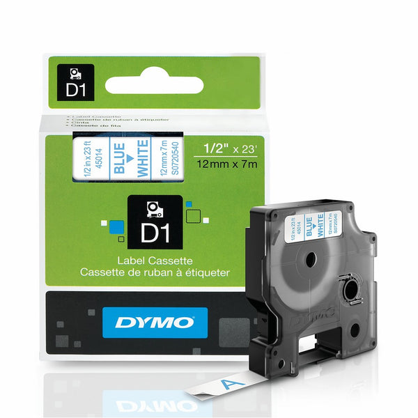 DYMO Standard D1 45014 Labeling Tape ( Blue Print on White Tape , 1/2'' W x 23' L , 1 Cartridge)