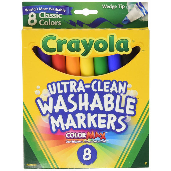 Crayola Binney & Smith (R) Washable Wedge Tip Markers, Assorted Colors, Box Of 8
