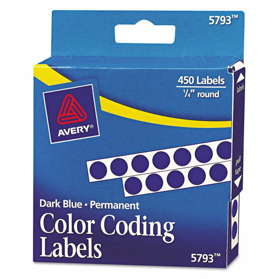 Avery(R) Color-Coding Permanent Round Labels, 1/4in. Diameter, Dark Blue, Pack Of 450