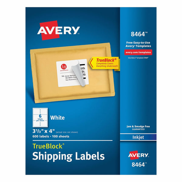 Avery Shipping Address Labels, Inkjet Printers, 600 Labels, 3-1/3x4 Labels, Permanent Adhesive, TrueBlock (8464)