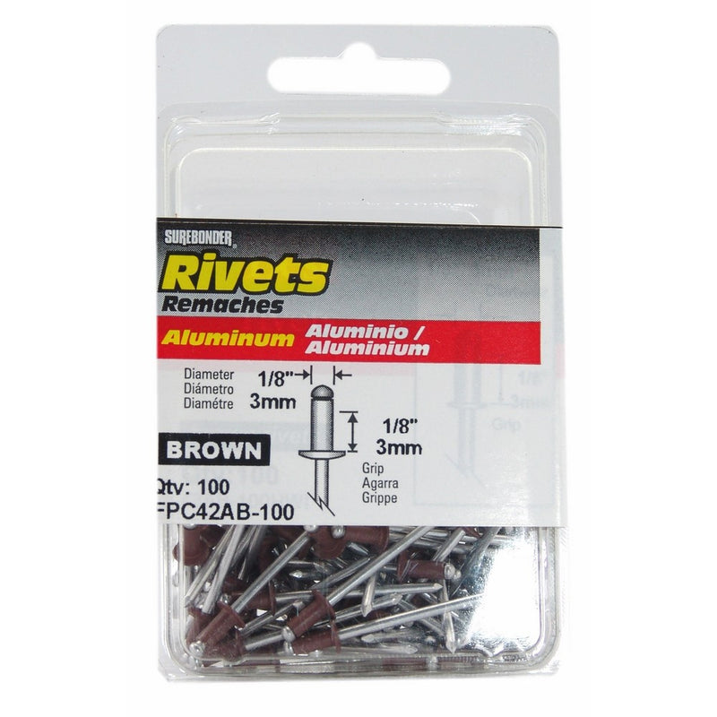 FPC FPC42AB-100 100 Pack 1/8" Diameter, Short, Brown Aluminum Rivet, Grip Range: .063" - .125" Aluminum Mandrel