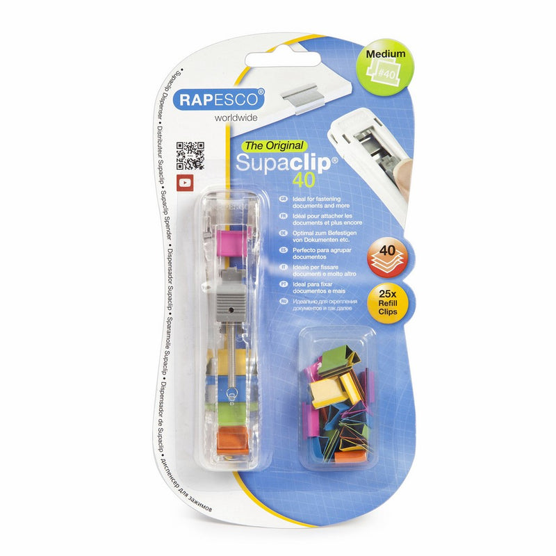 Rapesco Supaclip #40 Dispenser with 25 Refill Clips