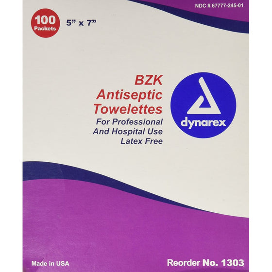 BZK Antiseptic Cleansing Towlettes, 100 packaged towlettes, 5"x 7"