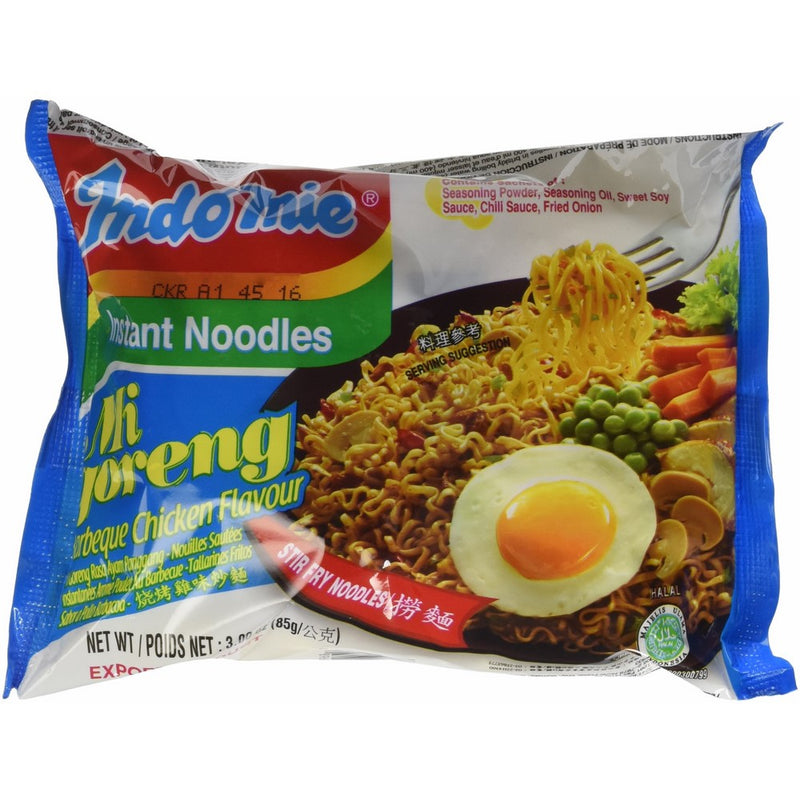 Indomie Instant Fried Noodles BBQ Chicken Flavor for 1 Case (30 Bags)