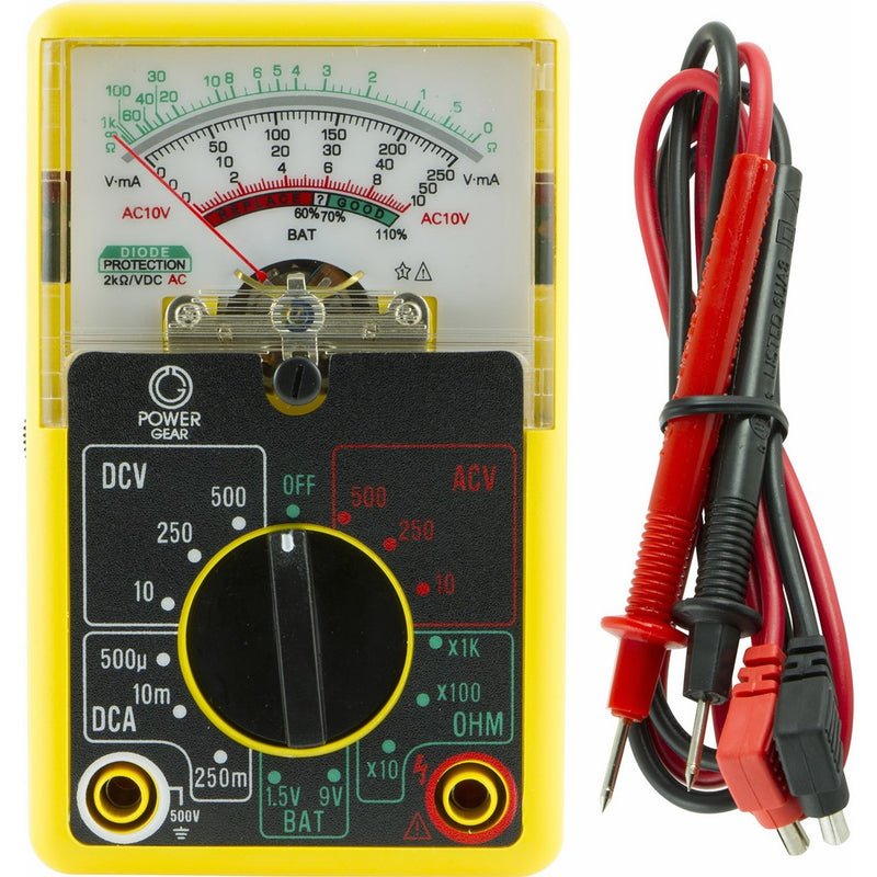 Power Gear Multimeter, Analog 14 Range 6-Function Non-Recording, Yellow 50952