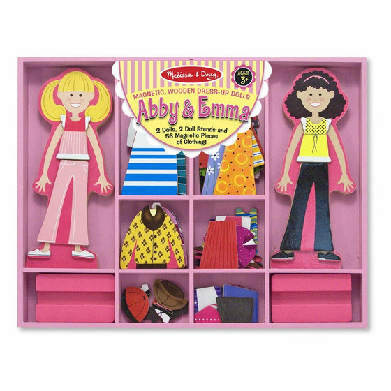 Melissa & Doug Abby and Emma Deluxe Magnetic Wooden Dress-Up Dolls Play Set (55 pcs)