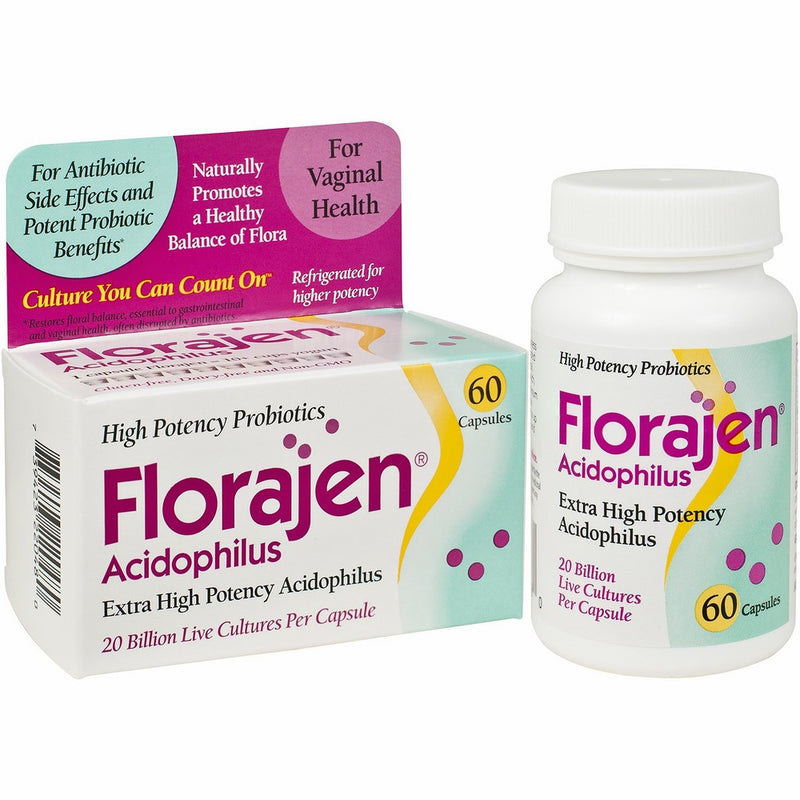 Florajen Acidophilus High Potency Probiotics | for Potent Probiotic Benefits and Supports Immune, Digestive, Vaginal and Urinary Health | 20 Billion CFUs| 60 Capsules | Packaging May Vary