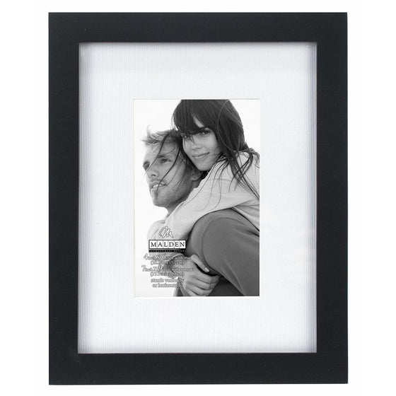 Malden International Designs Matted Linear Classic Wood Picture Frame, Black ( 4x6-Inches  )