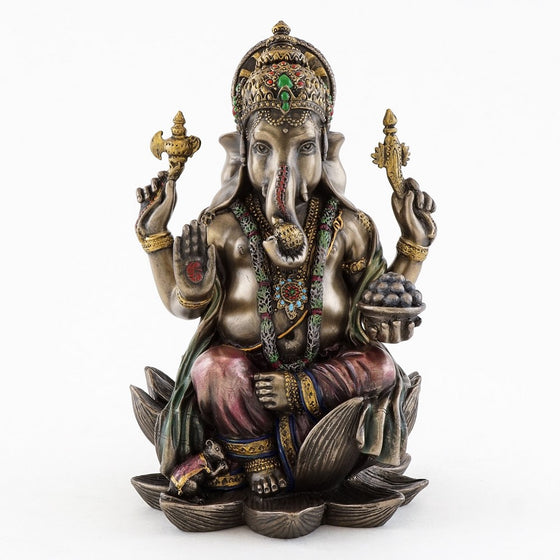 Top Collection 7 1/4-inch Ganesha Statue Hindu Elephant God of Success Real Bronze Powder Cast