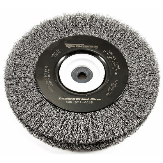 Forney 72897 Wire Bench Wheel Brush, Industrial Pro Crimpedwith 1/2-Inch Through 2-Inch Multi Arbor, 8-Inch-by-.012-Inch