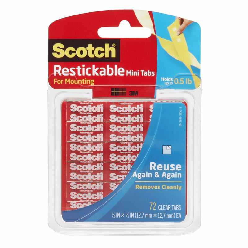 Scotch Restickable Mini Tabs, 0.5-inch x 0.5-inch, Clear, 72-Tabs (R103)