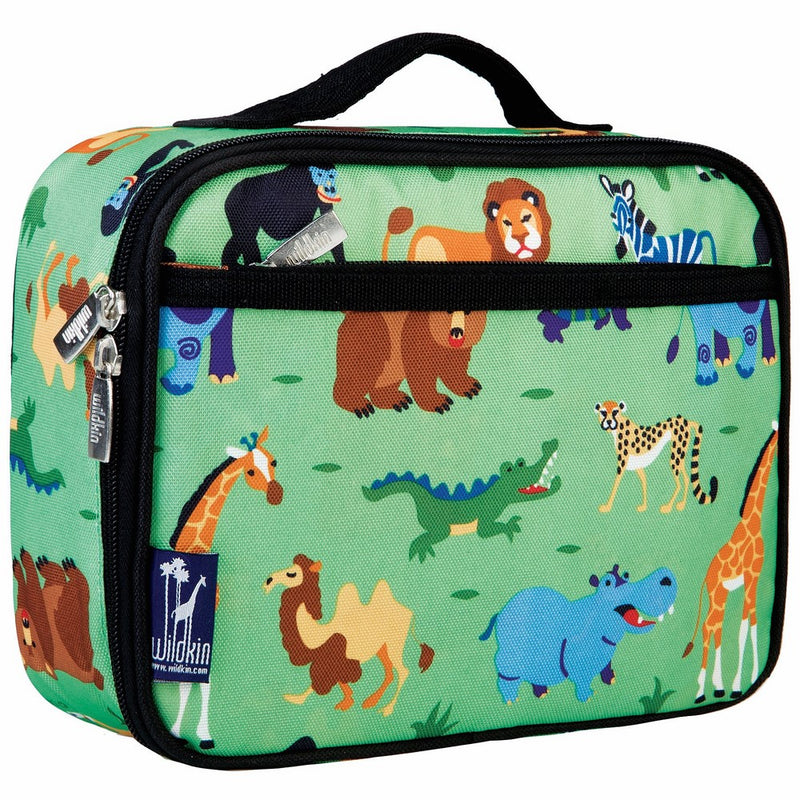 Wildkin Lunch Box, Insulated, Moisture Resistant, and Easy to Clean with Extras for Quick and Simple Organization, Ages 3, Perfect for Kids or On-The-Go Parents, Olive Kids Design – Wild Animals