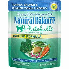 Natural Balance Platefulls Grain Free Indoor Cat Food, Salmon & Chicken Formula in Gravy, 3-Ounce Pouches (Pack of 24)