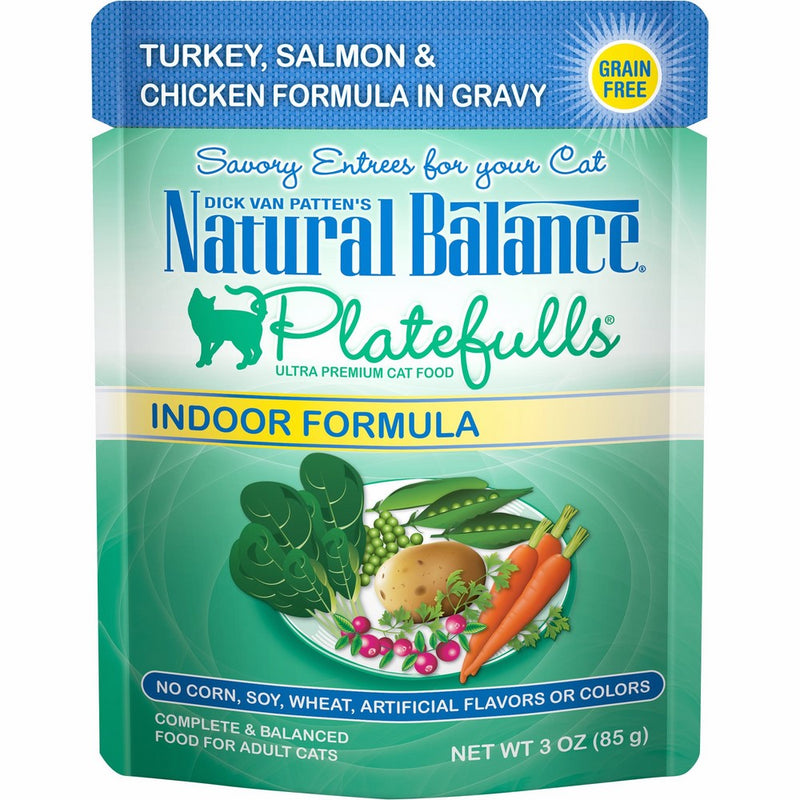 Natural Balance Platefulls Grain Free Indoor Cat Food, Salmon & Chicken Formula in Gravy, 3-Ounce Pouches (Pack of 24)