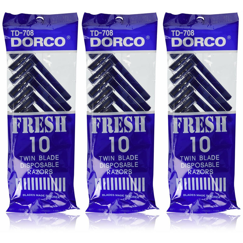 3 Pks 30 pieces Dorco Fresh Twin Blade Disposable Razors