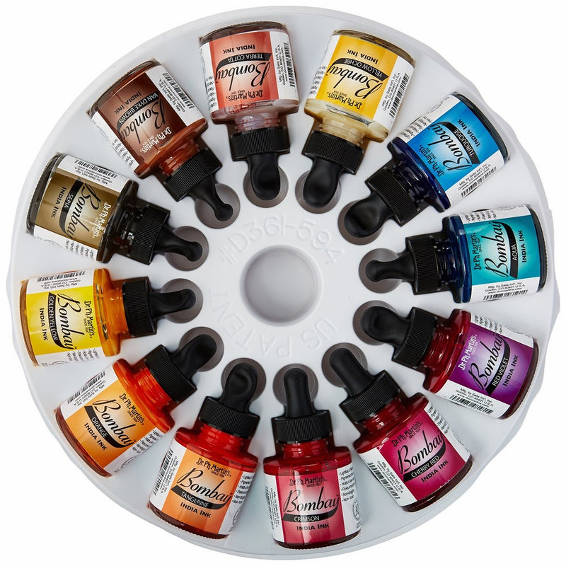Dr. Ph. Martin's 800872-XXX Bombay India Ink Bottles, 1.0 oz, Set of 12 (Set 2)