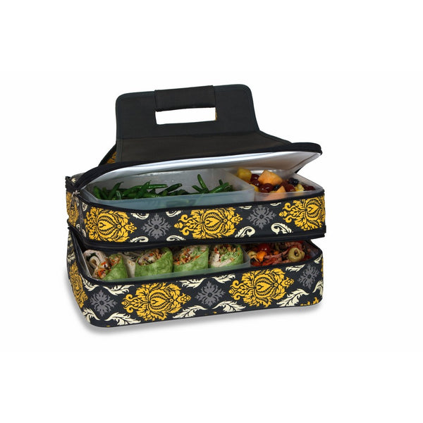 Picnic Plus Casserole Carrier 2 level Thermal Insulated Hot and Cold Pot Luck Food Carrier with Bonus Containers Provence Flair