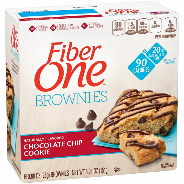 Fiber One Brownies, 90 Calorie Bar, Chocolate Chip Cookie, 6 Fiber Bars, 5.34 oz