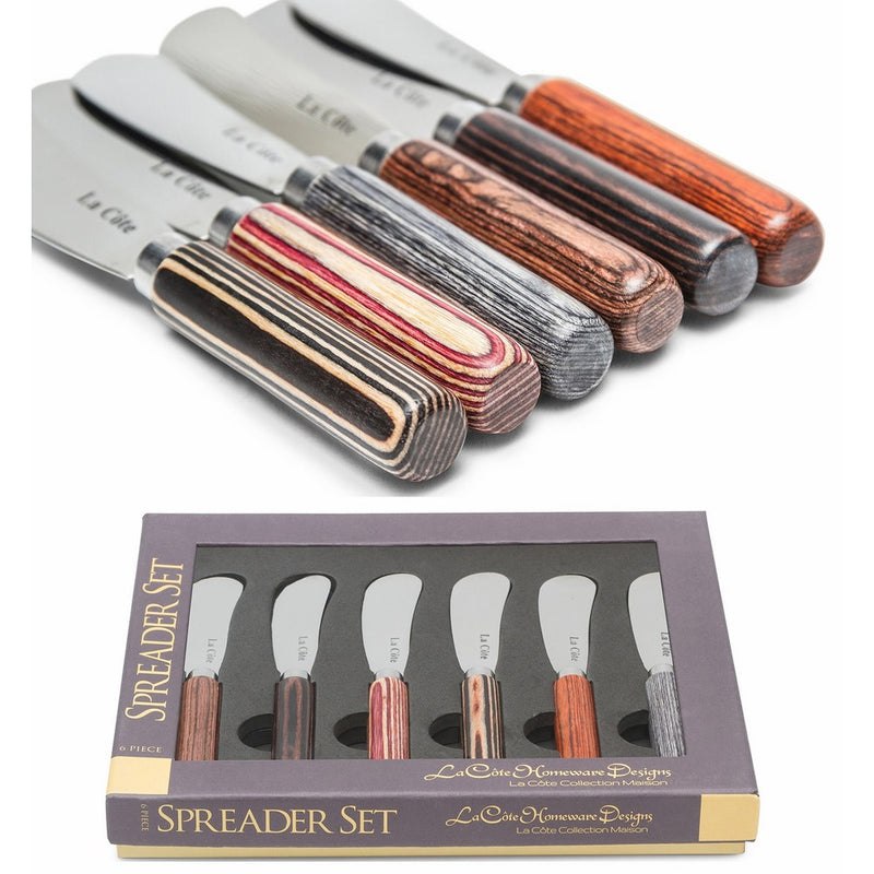 La Cote 6 Piece Cheese Knife Spreader Set Stainless Steel Blade Pakka Wood Handle (5 Inch)