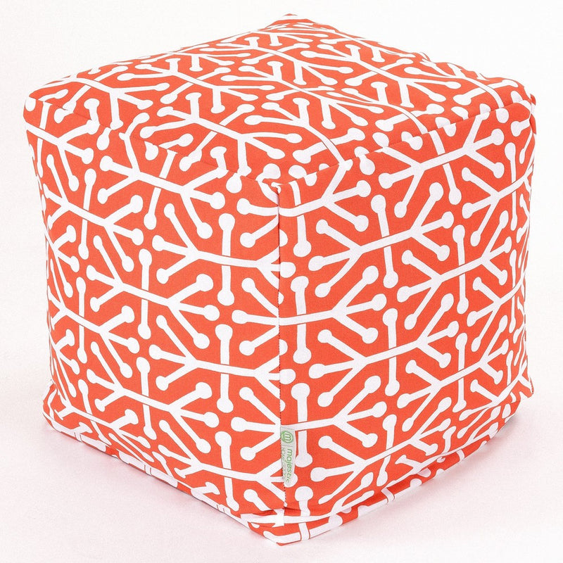 Majestic Home Goods Aruba Indoor/Outdoor Bean Bag Ottoman Pouf Cube, 17" x 17" x 17" (Orange)