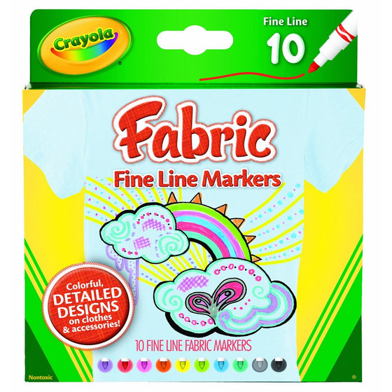 Crayola Fine Line Fabric Markers, 10 Count