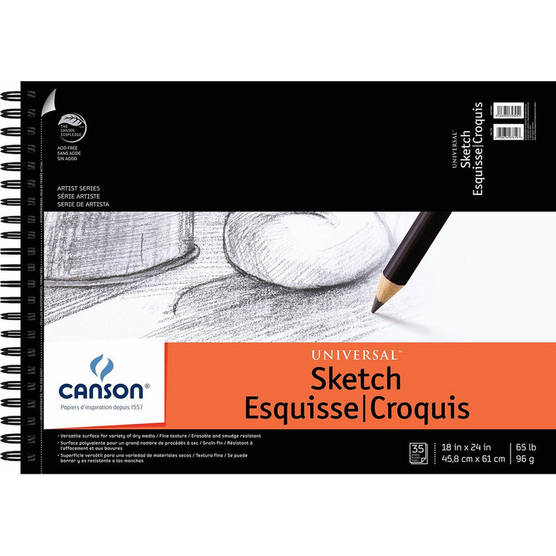 Canson Artist Series Universal Paper Sketch Pad, for Pencil and Charcoal, Micro-Perforated, Side Wire Bound, 65 Pound, 18 x 24 Inch, 35 Sheets