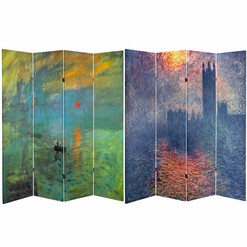 Oriental Furniture 6 ft. Tall Double Sided Works of Monet Canvas Room Divider - Impression Sunrise/Houses of Parliament