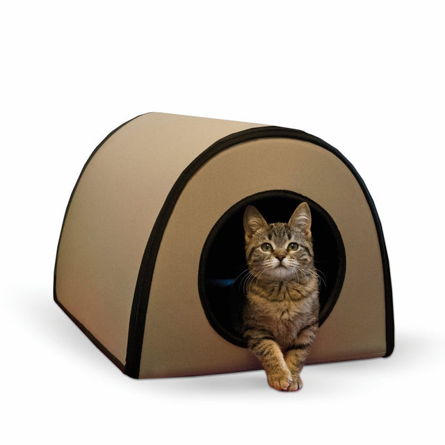 K&H Pet Products Mod Thermo-Kitty Heated Shelter Tan 21" x 14" x 13" 25W Great for Outdoor Cats