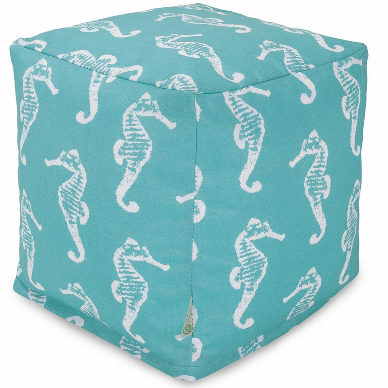 Majestic Home Goods Sea Horse Indoor / Outdoor Bean Bag Ottoman Pouf Cube, 17" x 17" x 17" (Teal)