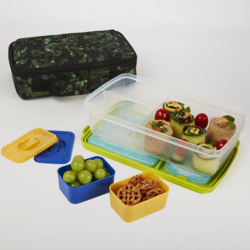 Fit & Fresh Kids' Bento Box Lunch Kit with Reusable BPA-Free Removable Plastic Containers, Insulated Lunch Bag and Ice Packs, Kids, Men, Ladies